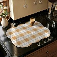 Kitchen Dish Drying Mat, Absorbent Table Mat, Countertop Dish Mat, Washable Table Mat, Bowl And Plate Drying Mat - Yellow Squares - View 3