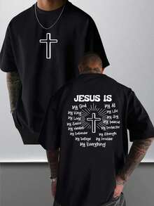 2026 Nueva Camiseta Gráfica de Manga Corta para Hombre, Diseño Cruz de Jesús, Fe, Uso Diario, 100% Algodón, Unisex, Idea de Regalo para Él o Ella, Ropa Religiosa, Ropa Espiritual, Diseño de - Negro - Ver 1