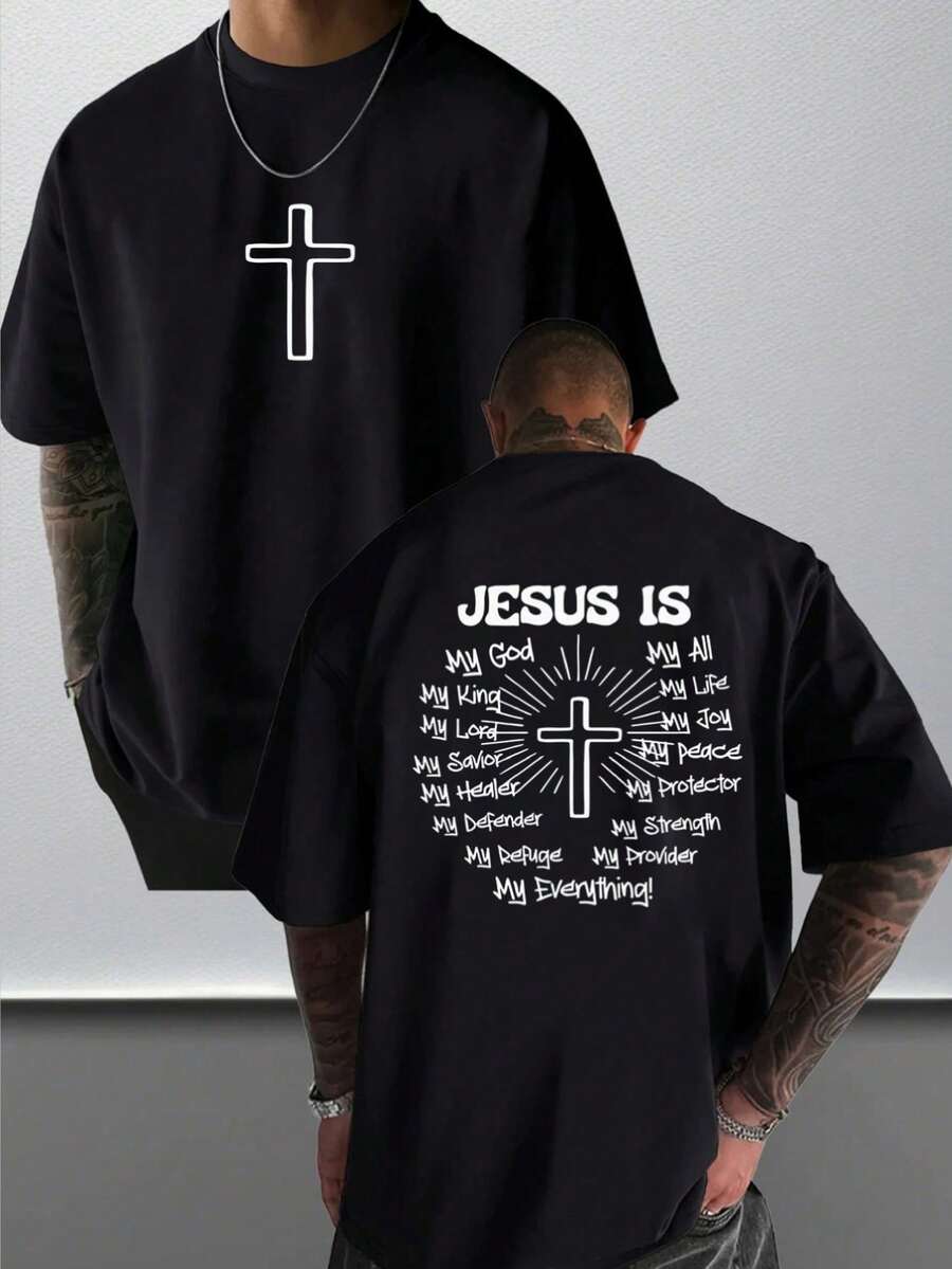 2026 Nueva Camiseta Gráfica de Manga Corta para Hombre, Diseño Cruz de Jesús, Fe, Uso Diario, 100% Algodón, Unisex, Idea de Regalo para Él o Ella, Ropa Religiosa, Ropa Espiritual, Diseño de - Negro - Ver 1