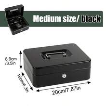 1pc Portable Metal Cash Box With Lock, Dual-Layer Coin Safe With Coin Tray And 2 Keys, Large Size Home/Office/Store Security Money Box, Black - Multicolor - View 21