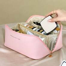 1pc PU Leather Waterproof Double Layer Makeup Bag, Portable Travel Toiletry Bag, Compartmentalized Cosmetic Organizer, Large Capacity Lipstick Eyeshadow Makeup Storage Pouch, Suitable For Cosmetics, Skincare, Makeup Storage. - Multicolor - View 17