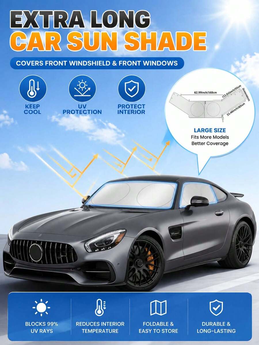 Car Windshield Sunshade, UV Protection, Protects Your Car From Sun Damage & Overheating, Fits Most Cars & SUVs, Summer Essential