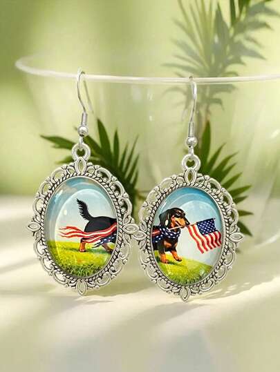 Patriotic Dachshund Earrings For American Independence Day, Commemorating The 50th Anniversary Of The Founding Of The United States (1776-2026).
