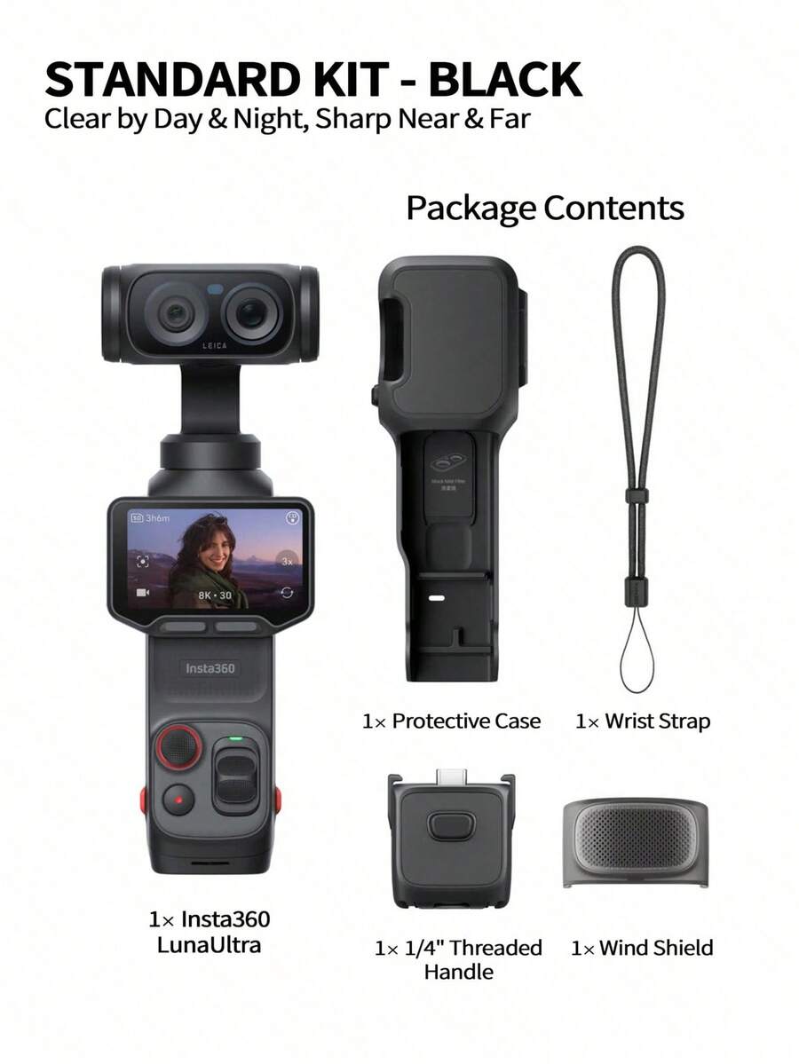 Insta360 Luna Ultra - 8K Vlog Camera, Featuring Dual  Lenses, 12x Optical Zoom, 1-Inch Sensor, Detachable 2-Inch Touchscreen, Triple-Chip AI, Pocket-Sized Gimbal Camera, Perfect For Vlogging