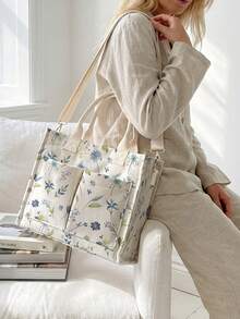 1pc Tote Bag Multi-Scenario Universal Extra Large Capacity Ultra Lightweight Portable Versatile Practical Floral Print Large Capacity Crossbody Mommy Bag Multi-Pocket Detachable Shoulder Strap 2026 New Daily Handbag - Multicolor - View 8
