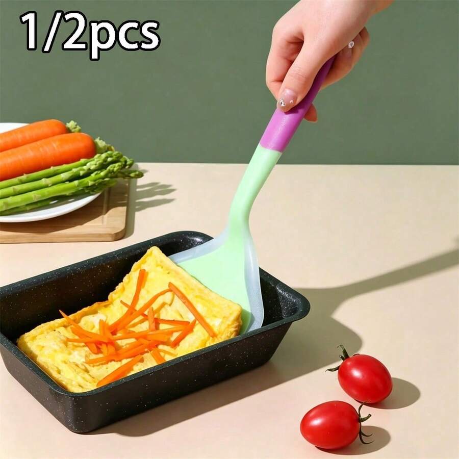 1/2 piezas Espátula de silicona translúcida para rollos de pollo, herramienta de cocina resistente al calor, espátula antiadherente para pizza y panqueques, adecuada para raspador de horneado, espátula para sartén de freír en el hogar - Multicolor - Ver 1