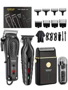 HIENA Men's 4-Piece Grooming Set Beard Trimmer + Electric Hair Clipper, Available Individually/As A Set, Beard Sideburns Hair Styling Trimming Tools, Exquisite Packaging, Perfect Holiday Gift - View 1