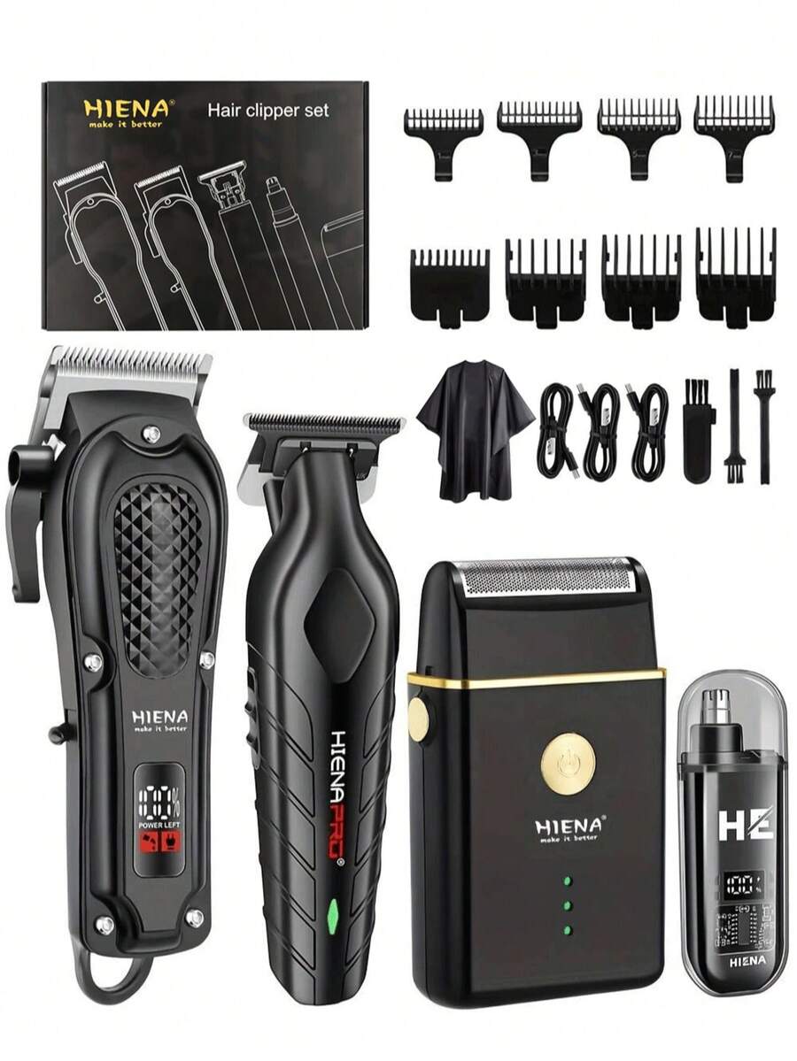 HIENA Men's 4-Piece Grooming Set Beard Trimmer + Electric Hair Clipper, Available Individually/As A Set, Beard Sideburns Hair Styling Trimming Tools, Exquisite Packaging, Perfect Holiday Gift - View 1