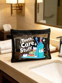 Star Teeth「Tooth Care Stuff」卡通字母圖案透明收納袋，網格便攜化妝包，盥洗用品收納袋，旅行化妝包；度假必備海灘收納用品；返校、寄宿學校、週末度假與日常通勤收納袋；可折疊輕量化妝包，適合商務旅行與便攜隨身包，小化妝包，化妝品收納盒，收納袋，大容量收納袋，送給女性、返校、情侶、父親節、生日的創意禮物 - 彩色 - 查看 7
