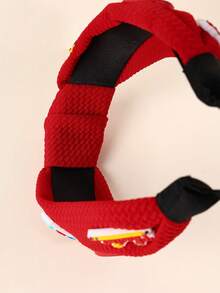 1pc Kids Back To School Red Textured Knotted Headband With Soft Rubber Decoration, Cute Hair Accessory For First Day Of School And Casual Daily Wear - Multicolor - View 3