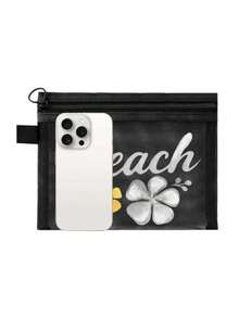 This Beach Mesh Bag Printed With "Beach" Is A Portable Makeup Bag That Can Store Lipsticks And Cushion Powder Puffs, Full Of Coastal Charm And Summer Vibes. Transparent Large Capacity Travel Cosmetic Storage Bag, Hawaiian Style Mesh Makeup Bag, Ideal For Beach Vacation, Shopping, Leisure Travel, Fitness, Mother's Day Gift, Valentine's Day Gift, Teacher's Day Gift, Women's Travel, Short Trip And Daily Travel. - Multicolor - View 11
