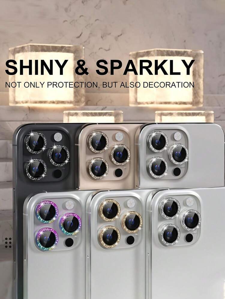 3pcs (Brown) Glitter Camera Lens Protector Film, Compatible With IPhone 17/17Air/17Pro/17ProMax/16/16Pro/16Plus/16ProMax/16/15/14/13/12/11, Tempered Glass, Metal Frame, High Definition Transparent, Shiny Finish, Phone Accessories, Compatible With Phone Cases - Brown - View 6