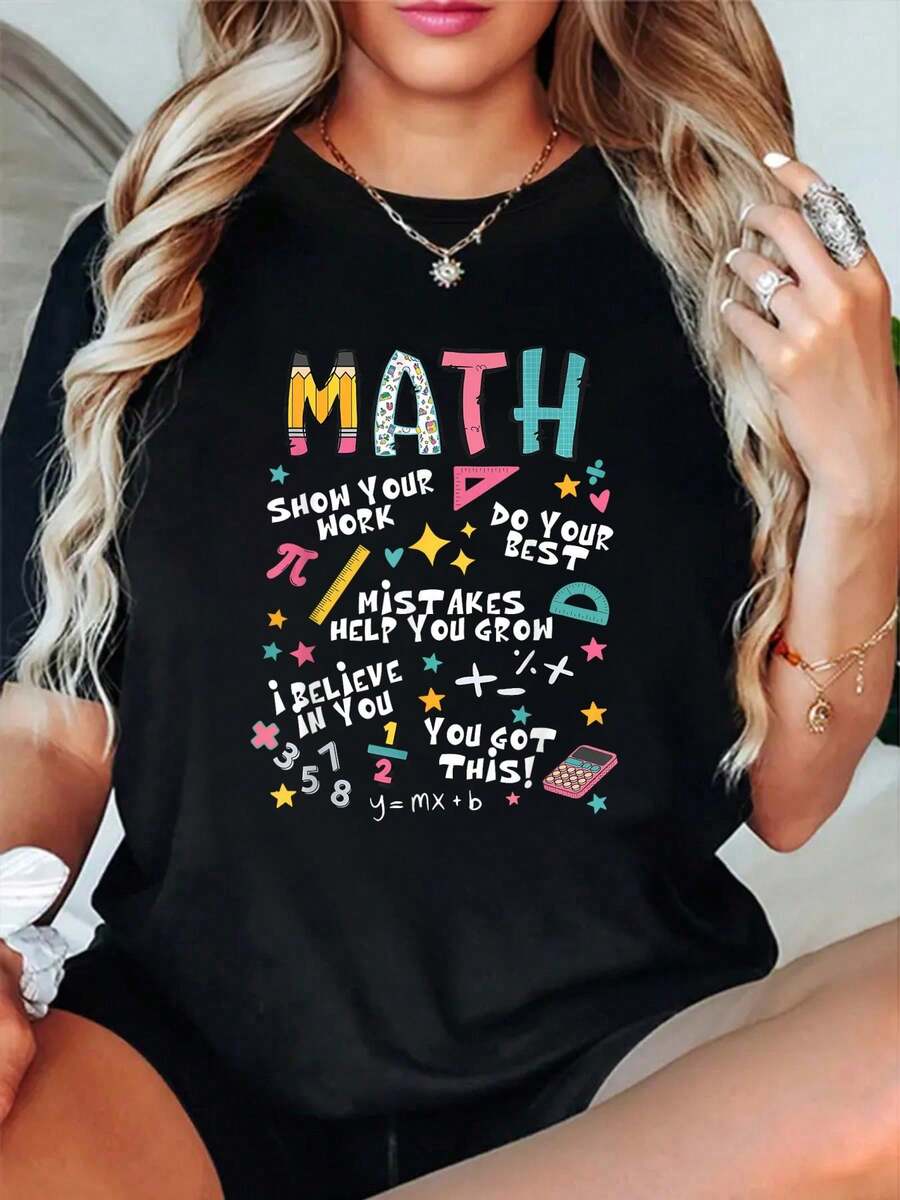 100% Cotton Math Is Tough But So Are You Back To School Math Teacher T-Shirt - Black 3 - View 1