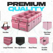 FORTEM Organizador de Maletero Coche y SUV - Organizador de Coche para Almacenamiento - Caja Plegable con 2 Compartimentos Grande - Base Antideslizante - Cinchas Ajustables - Tapa Extraíble (Negro) - Rosa - Ver 2