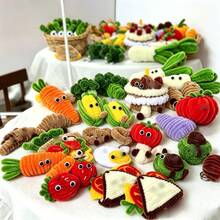 Un juego de tallos de chenilla de verduras en una cesta, kit de manualidades DIY con limpiapipas, con ojos negros, para proyectos artísticos y creativos de artesanía DIY, se puede usar para decoración de escritorio y hogar después de completarlo - Una cesta de verduras - Ver 8