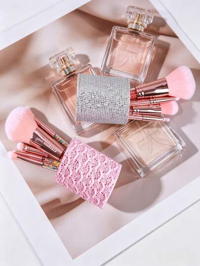 1-Pack High-End Makeup Brush Holder, Durable PU Leather Construction, Elegant Sparkly Design, 2 Colors, Large Capacity Storage, Perfect For Vanity & Travel Organization