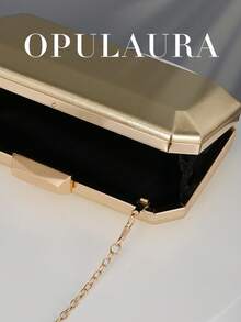 OpulAura 復古優雅皮革晚宴手拿包，極簡設計時尚晚禮服包，迷人精緻正式派對手提包，高級方盒手拿包，適合派對/婚禮/正式場合晚餐，附鏈條可肩背/斜背 - 金色 - 查看 6