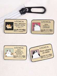 1Pc/Set "LICENCIA PARA ROBAR TU CORAZÓN" Cute Cat ID Badge Shaped Metal Enamel Brooch, Confession Style, Suitable For Decorating Canvas Bags, Clothes, Zippers - Multicolor - View 8