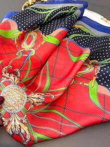 1pc Vintage Fashion Paisley Print Headscarf Thin Sun Protection Shawl Women's Hair Scarf Faux Silk Square Scarf Hand-Packed Decorative Square Scarf Decorative Ribbon - FG481-4 Navy Blue - View 4