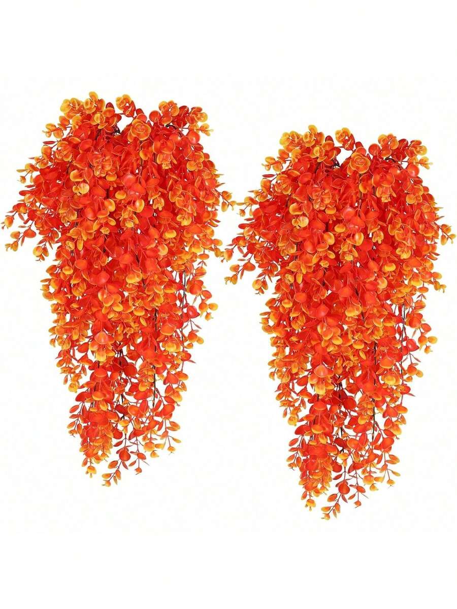1pc Artificial Eucalyptus Wall Hanging Vine, Faux Hanging Plant, Suitable For Home, Garden, Wedding Indoor/Outdoor Decor, Autumn Decoration, Holiday Gift, Restaurant, Living Room, Bedroom, Party Decoration - Orange - View 1