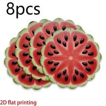 波浪邊圓形聚酯纖維餐墊 36*36cm，奇異果與西瓜水果切片印花，防水耐熱可水洗，適用於餐桌裝飾與隔熱 - 彩色 - 查看 17