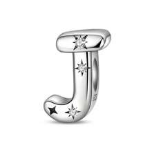1 pieza Encanto de cuentas de la serie de iniciales estrelladas de estilo cielo estrellado celestial de plata de ley S925 de baja alergia, adecuado para pulsera original, fabricación de joyas DIY para mujeres, regalo de cumpleaños - Blanco - Ver 38