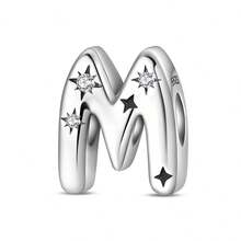 1 pieza Encanto de cuentas de la serie de iniciales estrelladas de estilo cielo estrellado celestial de plata de ley S925 de baja alergia, adecuado para pulsera original, fabricación de joyas DIY para mujeres, regalo de cumpleaños - Blanco - Ver 33