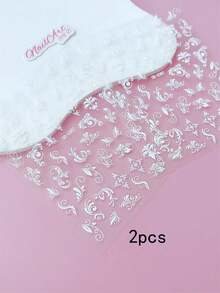 2 piezas de pegatinas para uñas con relieve 5D, uñas, decoración DIY, con patrones tridimensionales en relieve de flores, mariposas y hierba rizada estilo barroco retro blanco, adecuadas para crear arte de uñas estilo barroco, estilo palacio retro, minimalista de alta gama - Multicolor - Ver 6