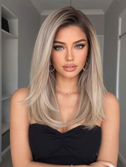 13x4 HD Lace Wigs 16IN Gold Ombre Wigs Long Straight Wigs Middle Part Shoulder Length Synthetic Wigs Long Synthetic Heat-Resistant Wig Gifts For Girls,Summer Graduation Gifts,Ready-Made Gifts,Halloween Christmas Gifts
