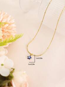 1 pieza Exquisito collar de cadena de serpiente de acero inoxidable con estrella y ojo malvado para mujer, adecuado para uso diario, regalo, accesorio de moda - Amarillo Oro - Ver 4