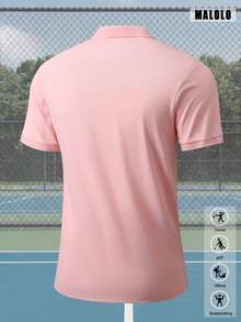 Classic Light Pink Short Sleeve Polo Shirt For Men White Embroidered Horse Logo, Casual Versatile Top For Everyday Daily Outings Sports - Pink - View 3