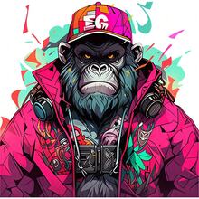 1/2/3PCS Streetwear Gorilla Heat Transfer, Hip Hop Pink Jacket Headphone Baseball Cap Graffiti Style Gorilla Pattern Heat Transfer, Vinyl Print, Heat Transfer Sticker, Iron-On Transfer Sticker Decal - Suitable For Pillows, DIY, Backpacks, T-Shirts, Canvas Bags, Hoodies, Jeans, T-Shirts, Clothing, Sewing Supplies - Multicolor - View 2