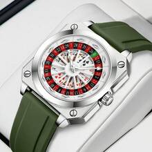VA VA VOOM 1pc Men's Lucky Quartz Watch - Rotating Dial, Luminous Markers, Waterproof Silicone Strap - Green - View 15