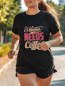 Ideal para ocasiones informales, las damas y madres necesitan una camiseta de café. |   Camiseta interesante para amantes del café, con estampados de tazas de café y granos de café, de manga - Negro - Ver 1