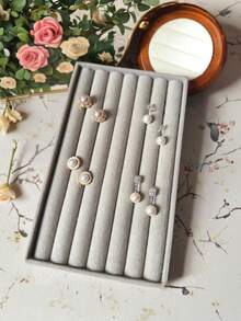 8pcs Grey Jewelry Display Storage Tray Set, Velvet Jewelry Display Tray, Suitable For Storing Earrings, Studs, Necklaces, Rings, Bracelets, Watches, Lipsticks, Perfumes, Cosmetics, Etc., Ideal For Use In Bathroom, Bedroom, Vanity, Multiple Styles Available, Perfect Gift - Multicolor - View 3