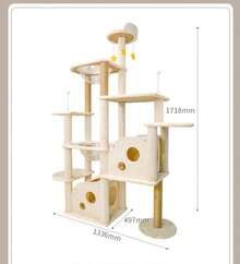 Cat Scratching Post, Cat Tree Furniture Tower, Multi-Level, With Cheese Design (170CM) - Grey - View 9