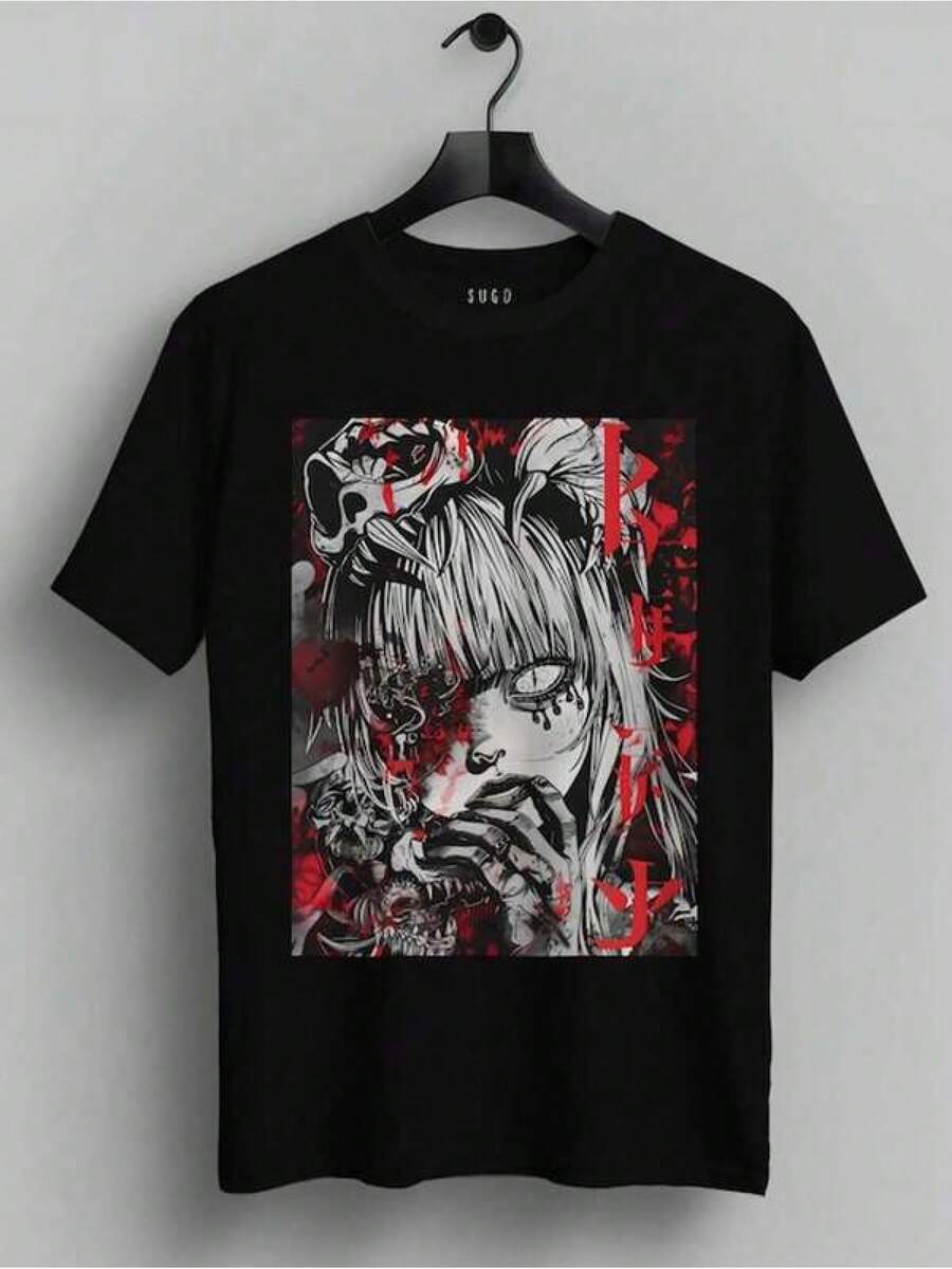 Anime T Shirt - Harajuku Manga Style,Horror Japanese Streetwear&Gothic Clothing,Breathable, Lightweight, And Casual2026New T Shirt,Breathable Stretch Fabric,Suitable For Casual Wear In Summer,Machine Washable,Suitable For Outdoor And Home Wear,T Shirt,Pattern Printing,Comfortable Fabric. - Black - View 1