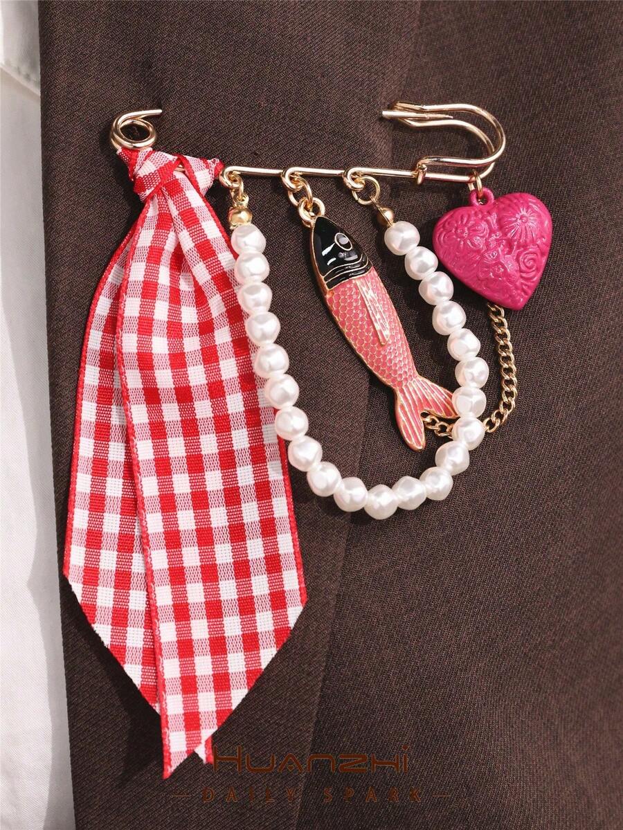Bohemian Red Tropical Fish & Pink Heart Scarf Brooch, New Creative ...