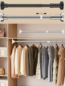 Adjustable Stainless Steel Closet Rod, Extendable Bathroom Towel Bar, Clothing Rack, Curtain Rod, Wardrobe Hanging Rod, Extendable Shower Curtain Rod, Balcony Rod - No Drilling Required, Suitable For Curtains, Doors And Bedroom Storage - Multicolor - View 3