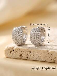 CHICAT 1 Pair Exquisite Elegant Cubic Zirconia Oval Thick Huggie Earrings, Sparkling Chunky Hoop Earrings, Suitable For Wedding, Party, Daily Commute Wear - Oval - View 4