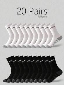 Commuter & Outdoor Dual-Use Letter Mid-Calf Socks, Colorblock Durable Foot Protection Structure, Minimalist WORK Print Accent, Soft High Elasticity Without Tightness, Breathable Moisture-Wicking Non-Stuffy, Suitable For Hiking, Daily Work, Short-Distance Sports - Multicolor - View 6