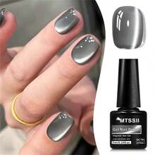 Mtssii 1pc 7ml Water Light Crystal Cat Eye Gel Nail Polish, Glass Beads Effect Cat Magnetic Semi Permanent Soak Off UV Gel Varnish For Summer Nails, Manicure Nail Art DIY For Home And Salon Nail Supplies - Grey - View 5