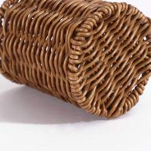 1pc Handmade Rattan Woven Kitchen Utensil Storage Bucket, Nordic Style Tableware Organizer, Home Multifunctional Cookware Storage Basket, Vintage Faux Rattan Pen Holder, Office Student Desktop Makeup Brush Storage Bucket, Home Miscellaneous Items Chopsticks Holder - View 4