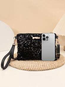 Fashion Sequin Women's Handbag Small Square Bag Shoulder Crossbody Bag - Black - View 3