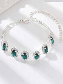 1PC Full Rhinestone Sparkling Elegant Vintage Luxury Emerald Green Anklet, Suitable For Women's Daily Wear And Vacation - Multicolor - View 10
