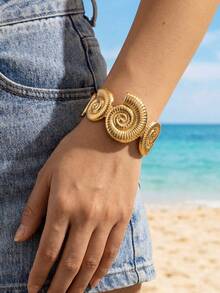 NAIZHU 1/3pcs Teen Fashion Ocean Style Starfish Shell Conch Metal Bracelet Daily Party Vacation Accessory - Gold - View 3