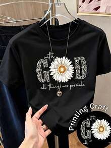 Impala Women's Short-Sleeved Printed T-Shirt, Spring Clothing, Holiday Outfit, White For Summer, Beach Look, Vacation, Country Style, Women's Office Outfit. - 黑色 - 查看 11
