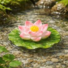 Mini ornement de paysage aquatique flottant réaliste, grenouille en résine imperméable, feuille de lotus, fleur de lotus et combinaison de petit bateau, nouveau style pastoral zen chinois, design de bloc de couleurs vert rose marron avec feuille de lotus, grenouille, fleur de lotus et petit bateau, décoration de micro paysage flottant, décoration d'aquarium / bassin de jardin / ornement de micro paysage de bureau, accessoire de décoration d'aquarium populaire - A - Voir 4