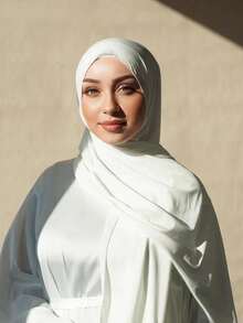 1pc Women's Casual Solid Color Modal Soft Headscarf, Arabic Style Long Headwrap, Conservative Plain Head Cover, Suitable For Daily Use - White - View 3