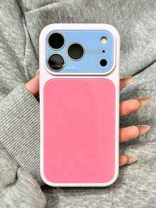 Ins Summer Dopamine Color Block Phone Case Compatible With Iphone 17 Pro Max, 16 Pro Max, 15 Pro, 14, 13 Pro Max, Cream Yellow Full Coverage Shockproof Protective Cover - Pink - View 3